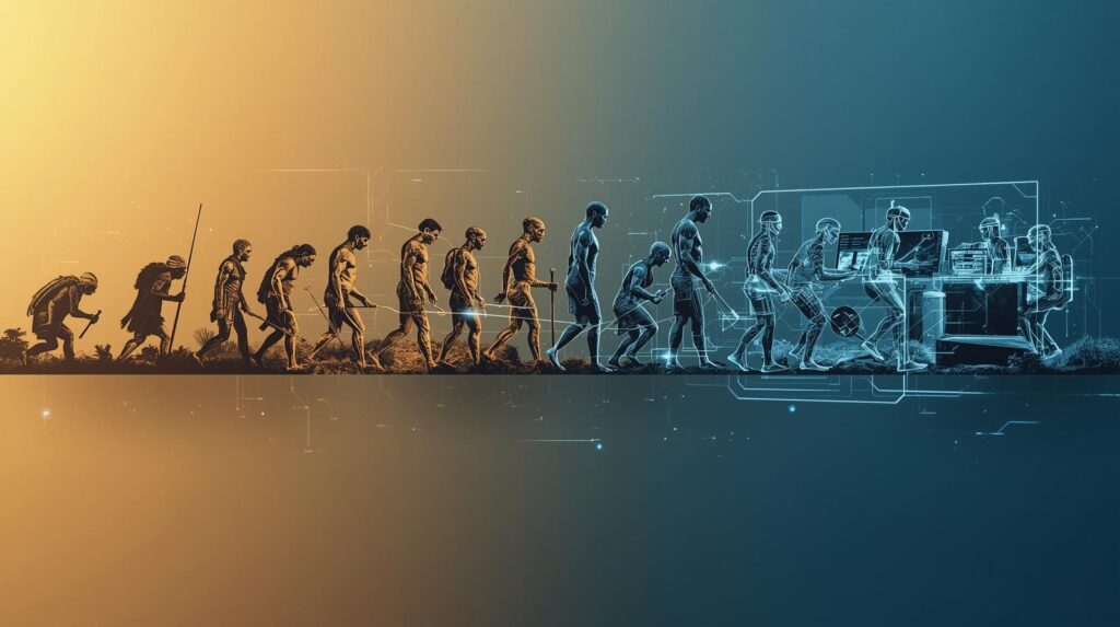 Copia-de-evolucion-del-cazador-nomada-a-las-computadoras-1024x573 IA y la Destrucción Creativa Final: ¿La Última Invención Humana?