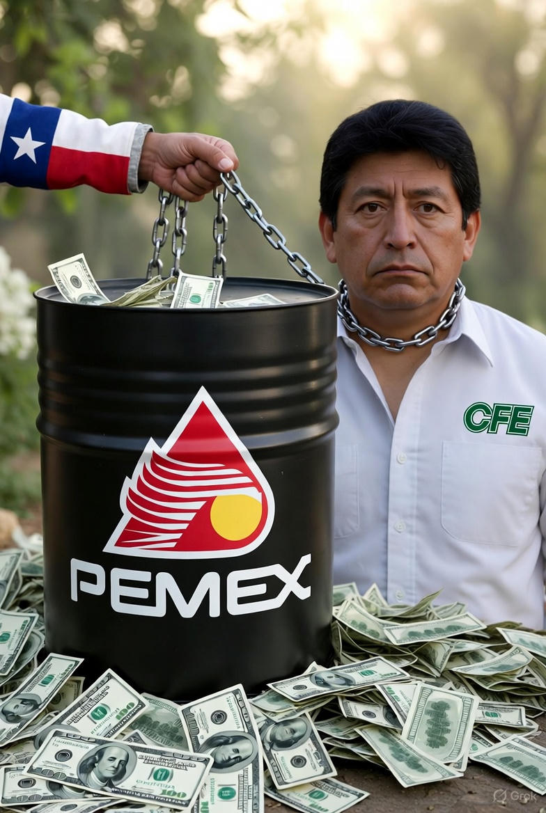 imagen que muestra como CFE esta supeditados a la politica energetica de Texas y como Pemex se ha vuelto un barril sin fondo