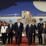 El presidente Donald Trump llega a Pekín el 13 de mayo.Fotógrafo: Alex Wong/Getty Images