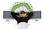woman, euro, earn money, online, earn, online banking, relaxed, the back, monitor, work, viewing, completion, done, earn money, earn money, earn money, earn money, earn money, earn